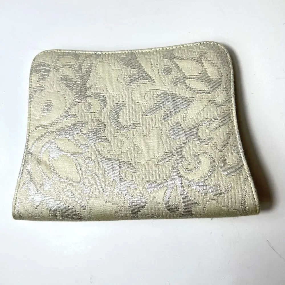 Sarah Shaw LA Ivory Silver Metallic Brocade Vintage Bridal Clutch Bag